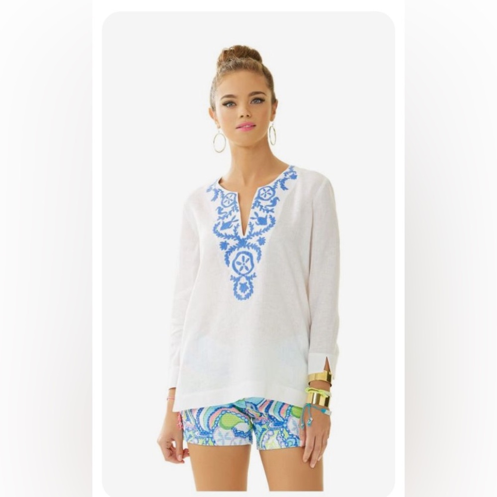🪸LILLY PULITZER Amelia Island Linen Tunic.  Size Small